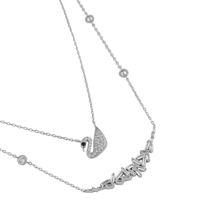 Double Layered Swan CZ Chain Locket