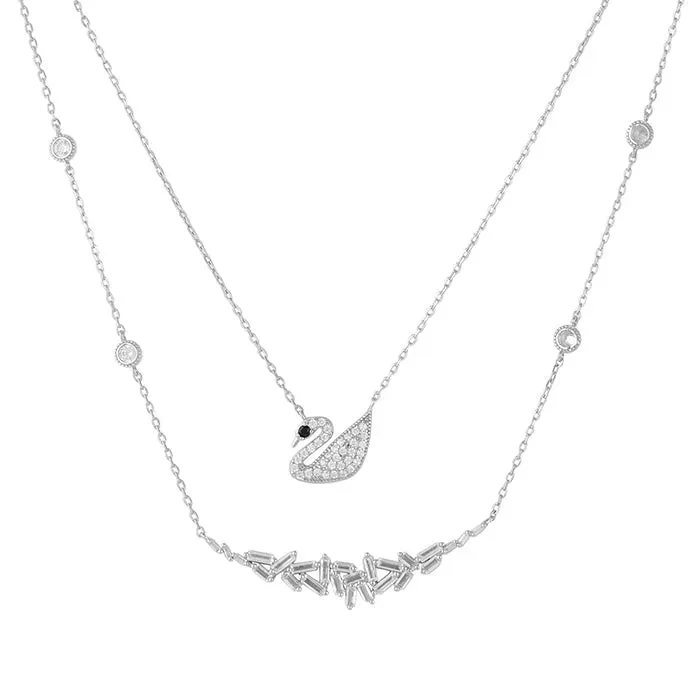 Double Layered Swan CZ Chain Locket