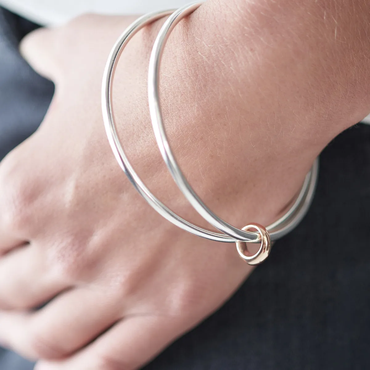 Eclipse Recycled Silver & Solid Rose Gold Double Bangle