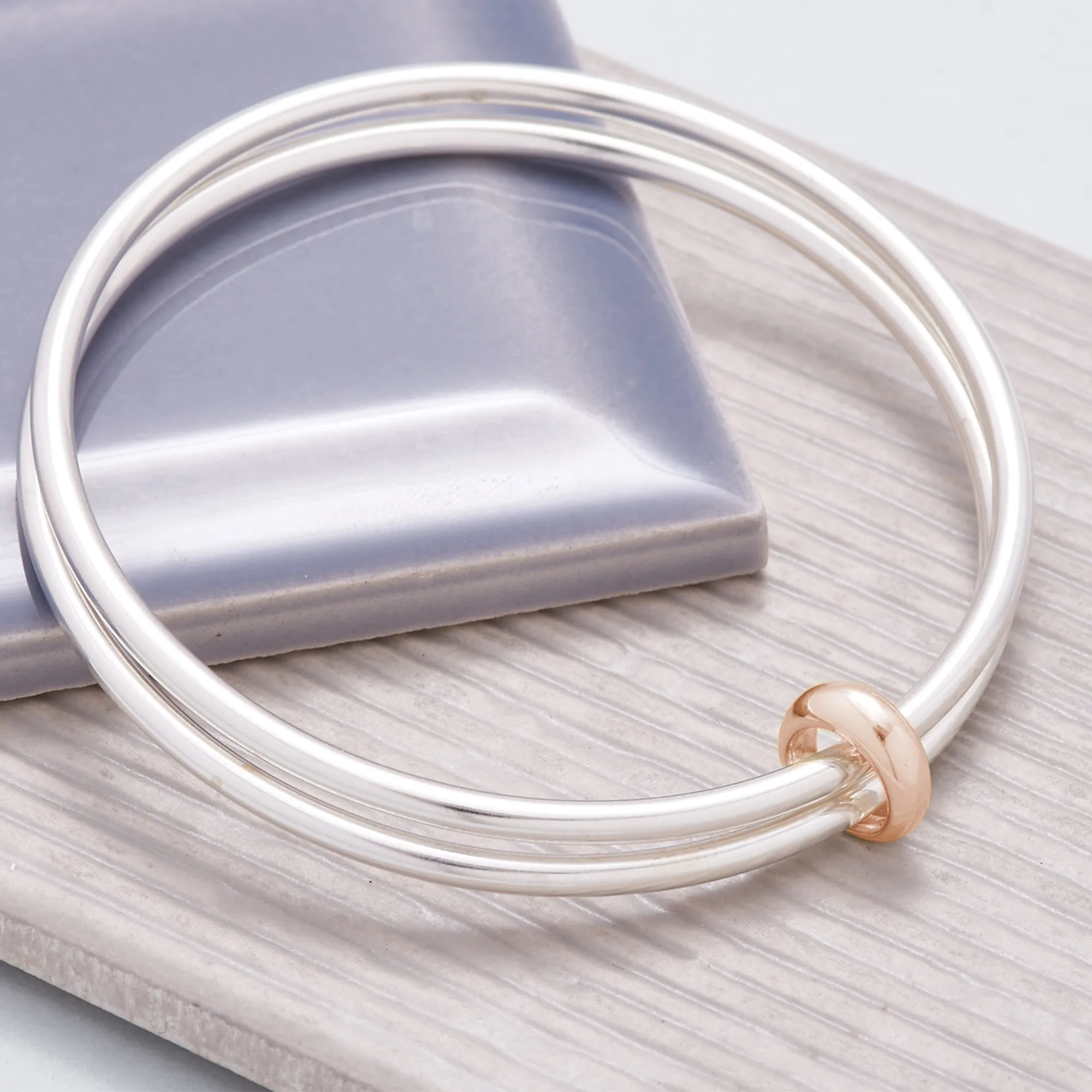 Eclipse Recycled Silver & Solid Rose Gold Double Bangle