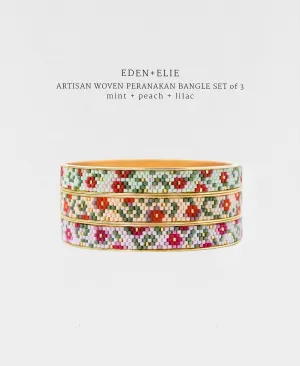 EDEN   ELIE Modern Peranakan gold narrow bangles set of 3 - mint   lilac   peach