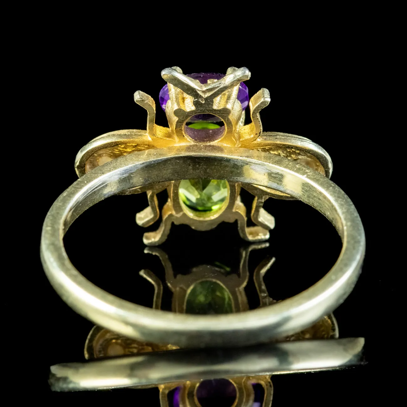 Edwardian Suffragette Style Bee Ring Peridot Amethyst Pearl Silver 18Ct Gold