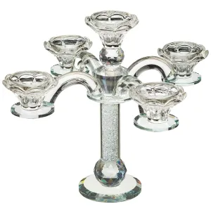 Elegant Crystal 5 Branches Candlesticks 22 Cm-inlaid With Decorative Clear Stones