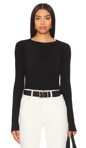 Enza Costa Silk Knit Long Sleeve Tuck Top in Black