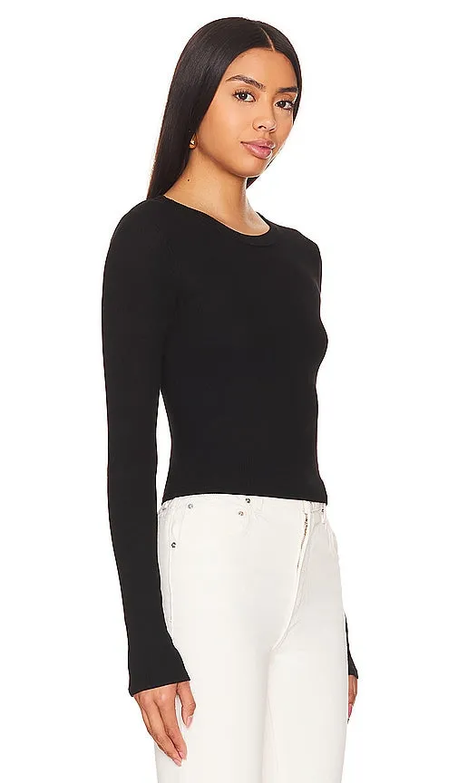 Enza Costa Silk Knit Long Sleeve Tuck Top in Black