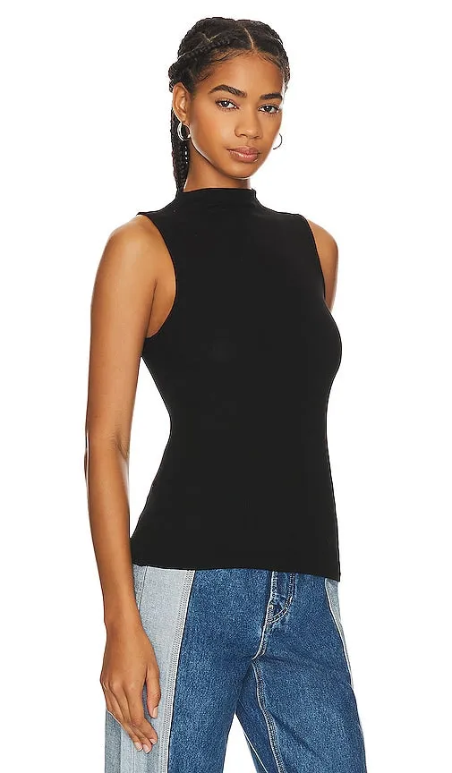 Enza Costa Silk Knit Rib Sleeveless Mockneck in Black