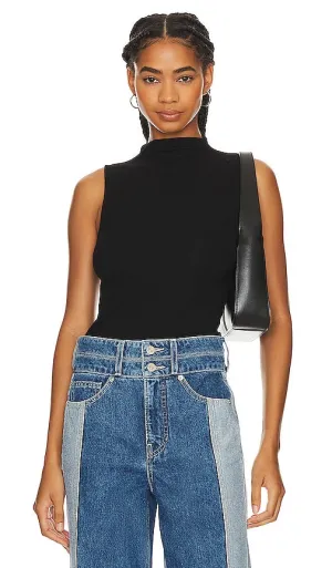 Enza Costa Silk Knit Rib Sleeveless Mockneck in Black