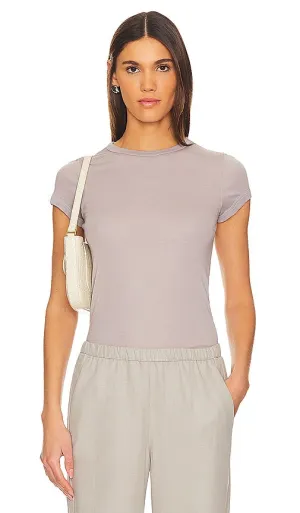 Enza Costa Supima Cotton Cap Sleeve Crew in Beige