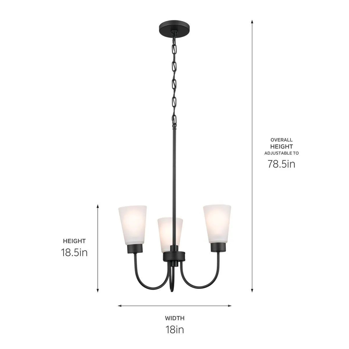Erma 18 in. 3 Lights Chandelier Black finish
