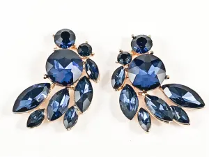 Fancy Beautiful Sharp Mix Shape Stone Pattern Design Sapphire Crystals Gold Tone Fashion Earrings