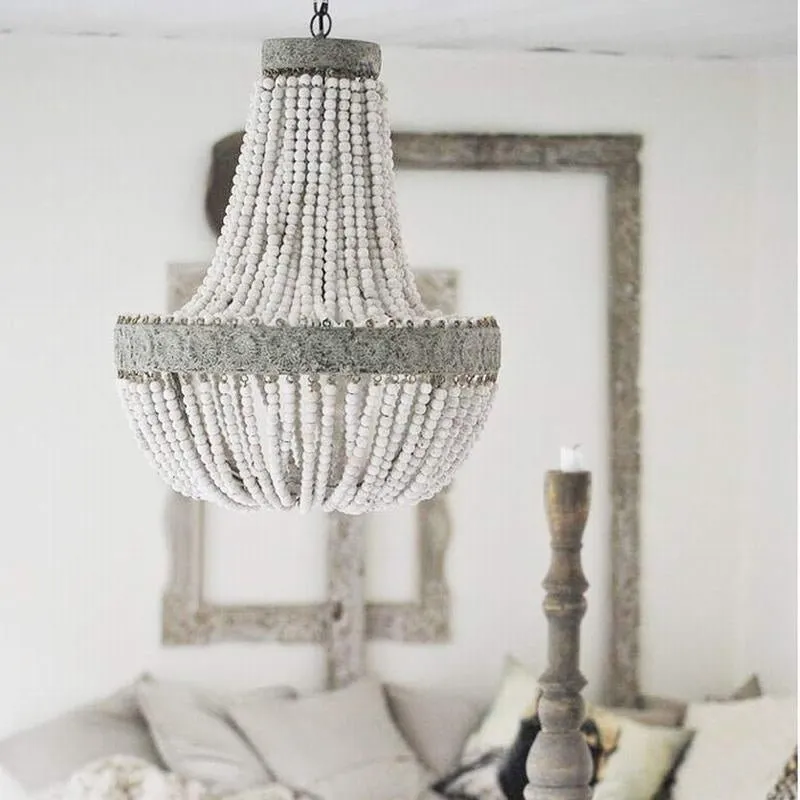 Fancy® Retro loft vintage rustic round wooden beads pendant lamp for living room, hotel, kitchen