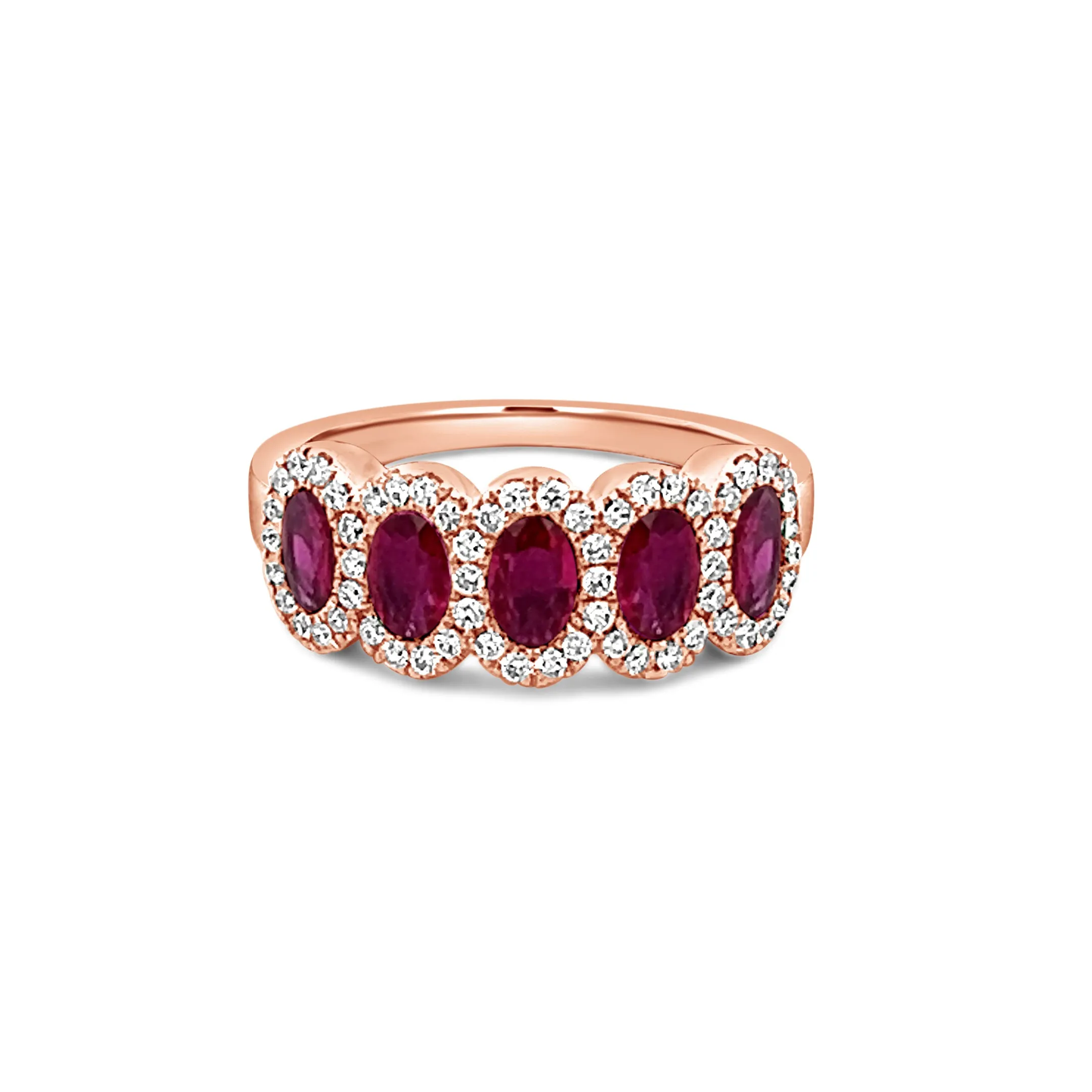 Five Stone Ruby with Diamond Halo Ring
