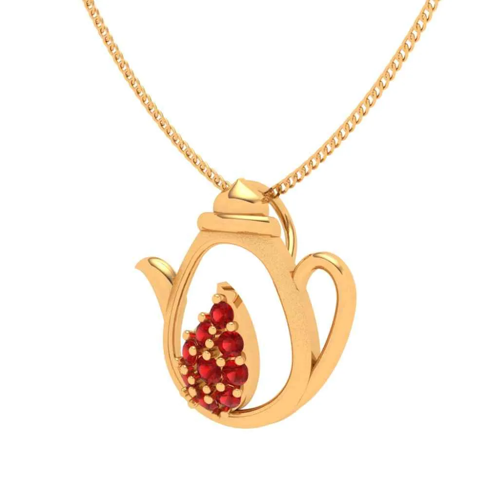 Floral Tea Pot 18k Gold Pendant