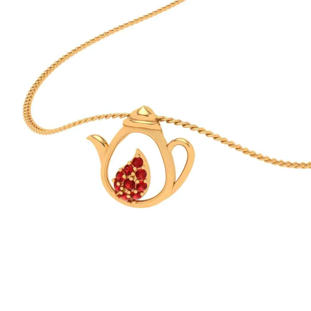 Floral Tea Pot 18k Gold Pendant