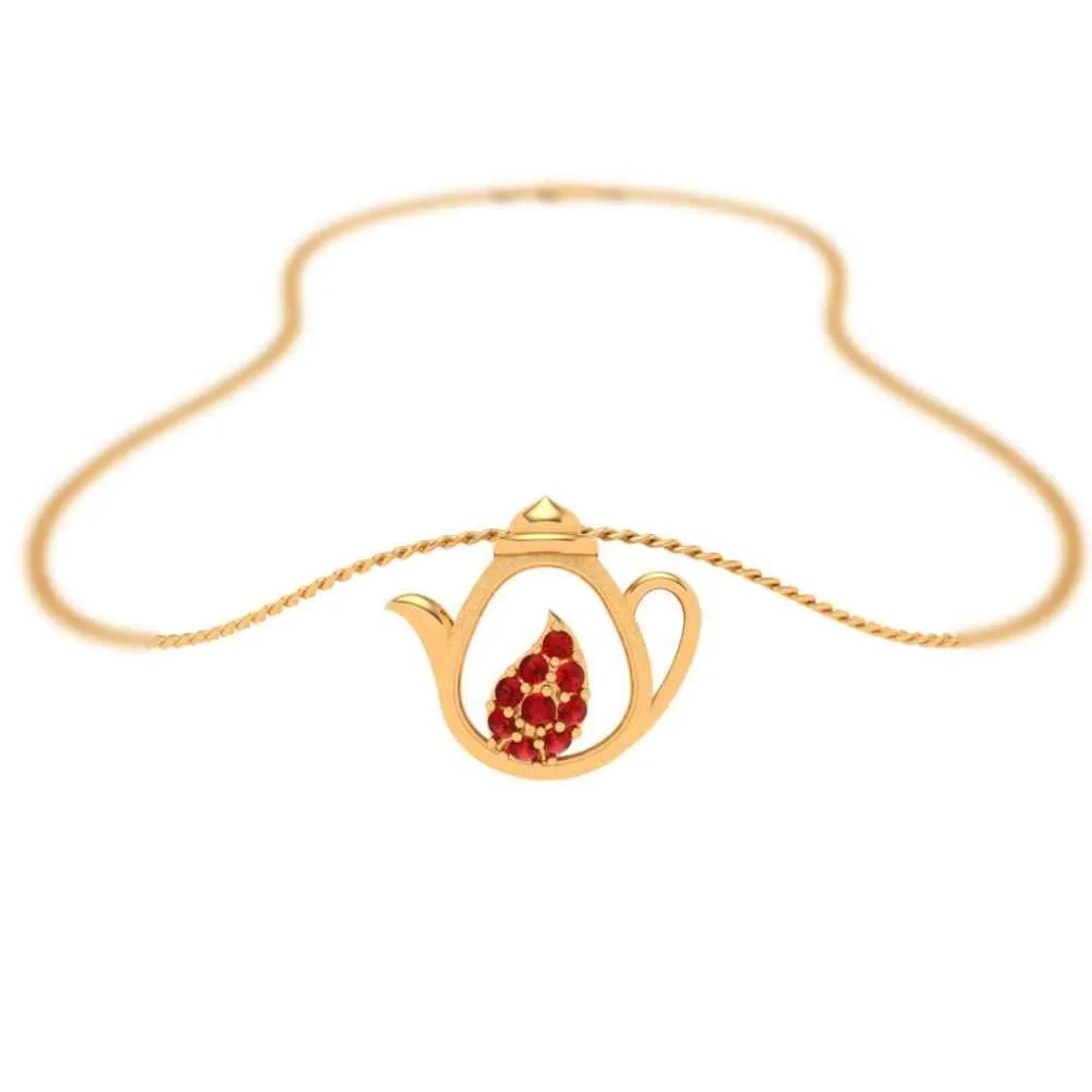 Floral Tea Pot 18k Gold Pendant