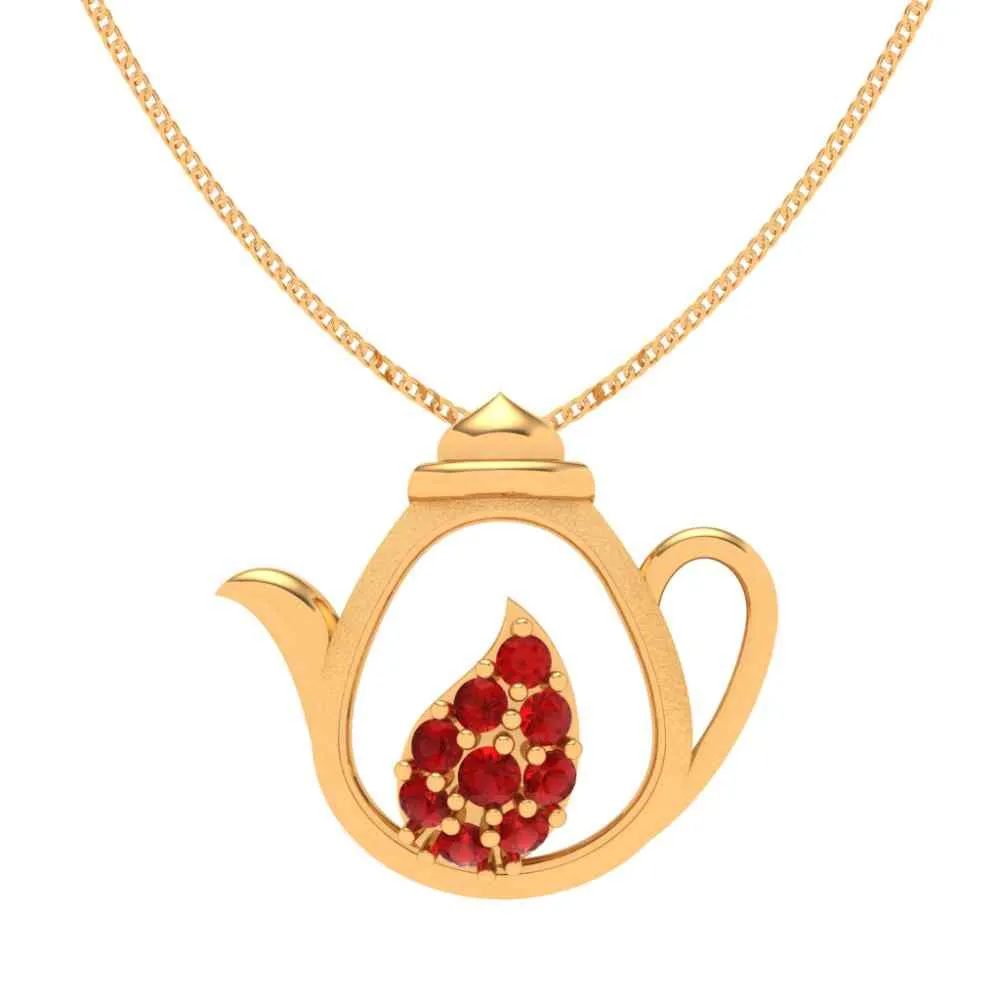 Floral Tea Pot 18k Gold Pendant