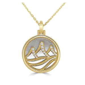 Frederic Sage 14K Yellow Gold Mother of Pearl Pendant Necklace with Diamond Mountain Range Design