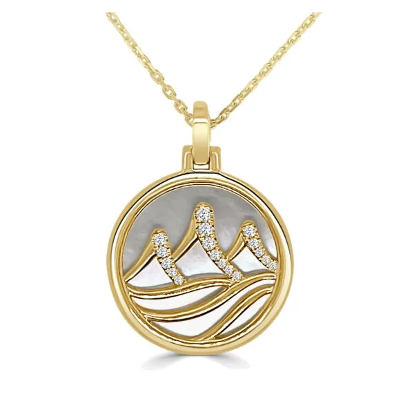 Frederic Sage 14K Yellow Gold Mother of Pearl Pendant Necklace with Diamond Mountain Range Design