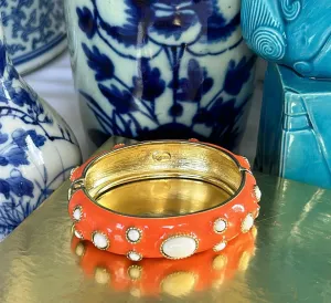 Fun newer coral bangle hinged bangle with white stone accents stamped Fornash