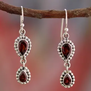 Garnet Earrings in Sterling Silver from India Jewelry - 'Halo of Beauty' | NOVICA