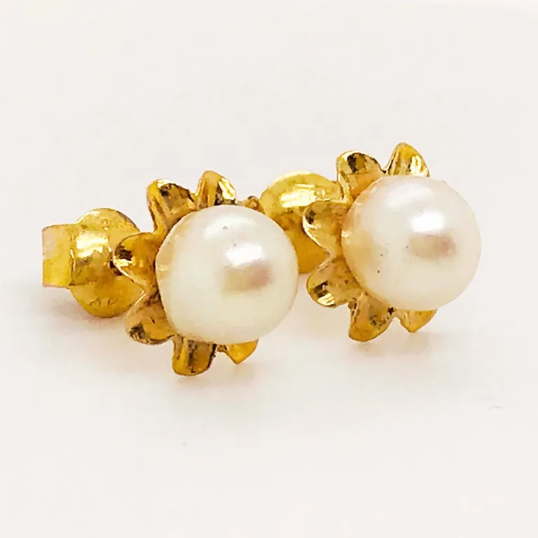 Genuine Pearl Gold Flower Earrings