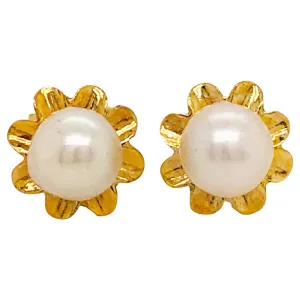 Genuine Pearl Gold Flower Earrings
