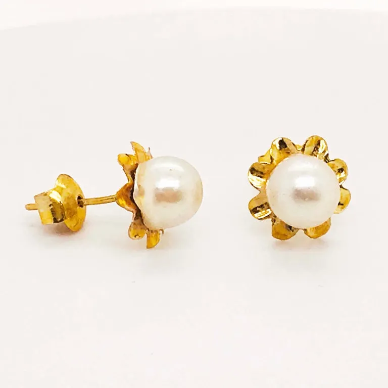 Genuine Pearl Gold Flower Earrings