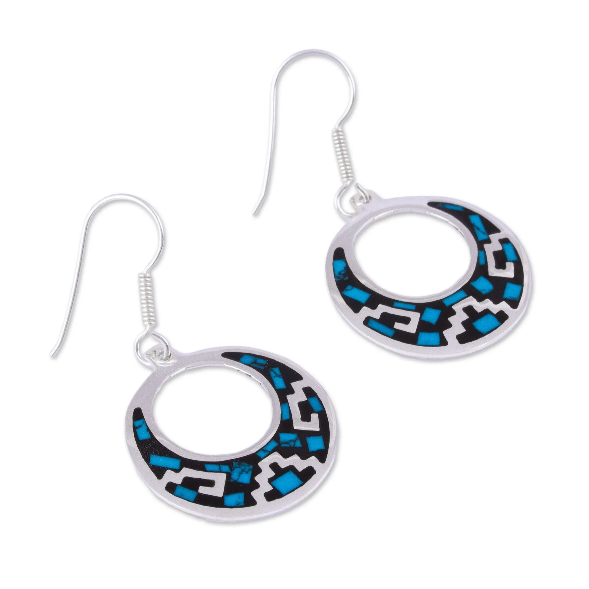 Geometric Turquoise Dangle Earrings from Mexico - Windows of History | NOVICA