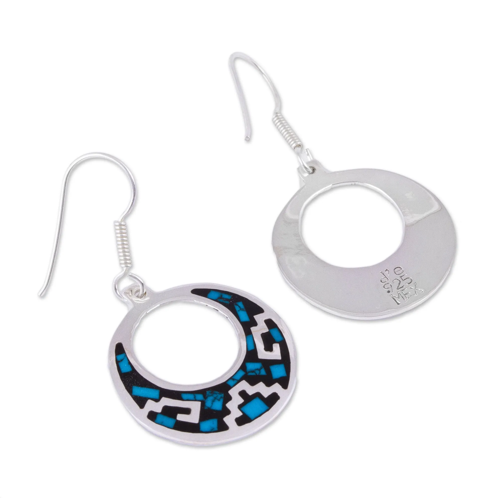 Geometric Turquoise Dangle Earrings from Mexico - Windows of History | NOVICA
