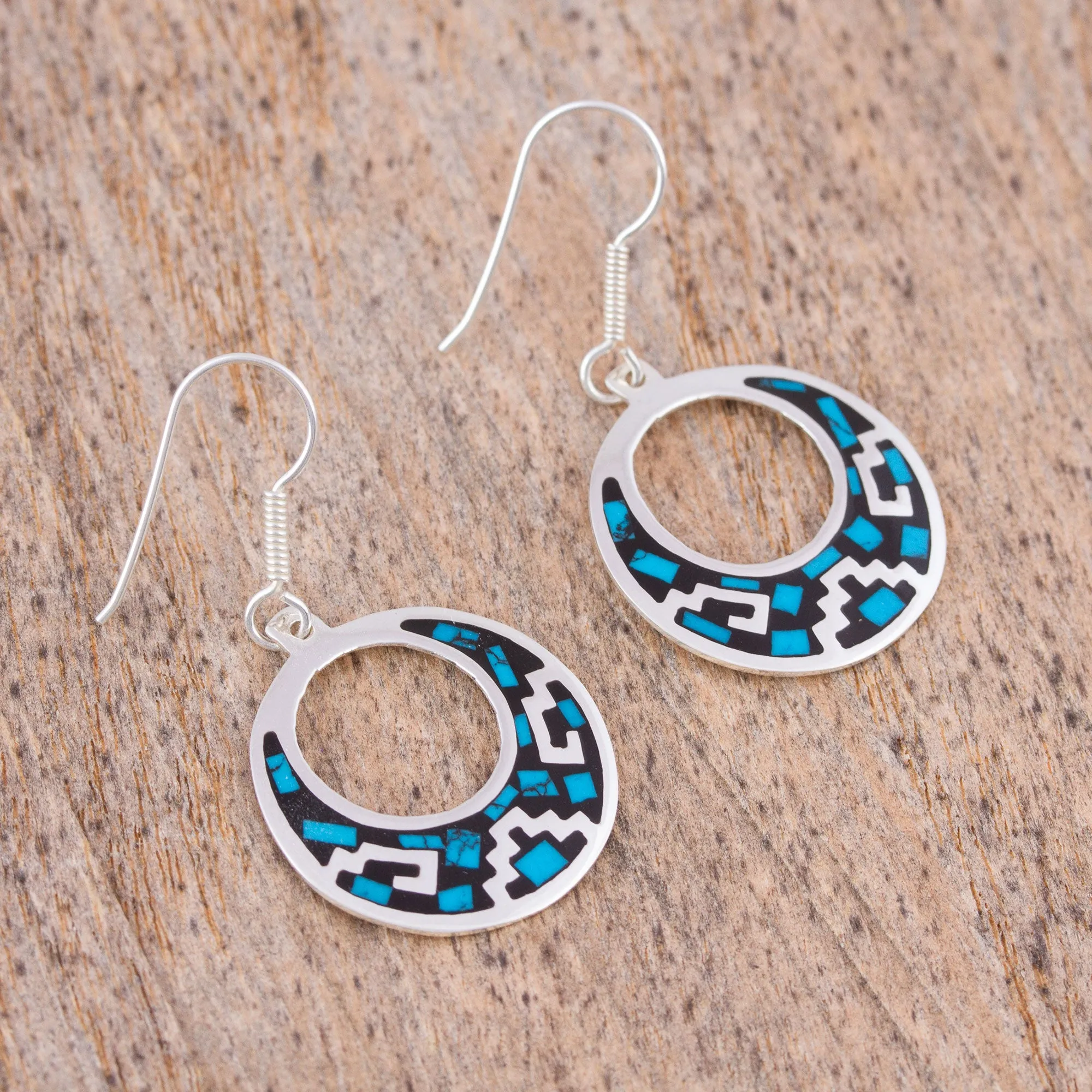 Geometric Turquoise Dangle Earrings from Mexico - Windows of History | NOVICA