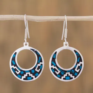 Geometric Turquoise Dangle Earrings from Mexico - Windows of History | NOVICA