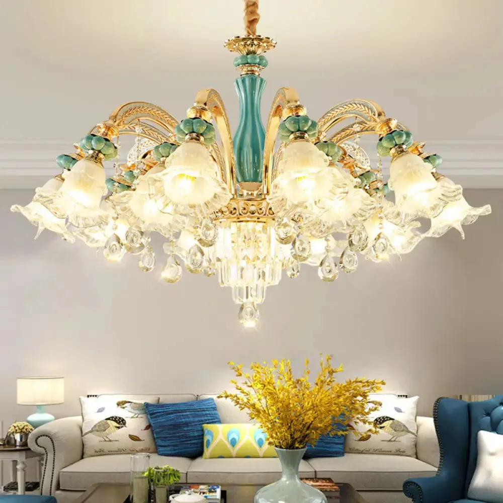 Gold Petal Ceiling Pendant Light with Frosted Glass - Elegant Crystal Chandelier for Living Room