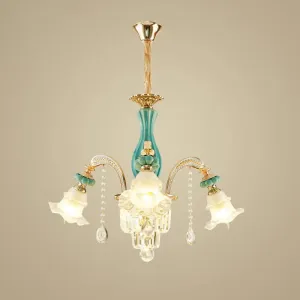Gold Petal Ceiling Pendant Light with Frosted Glass - Elegant Crystal Chandelier for Living Room