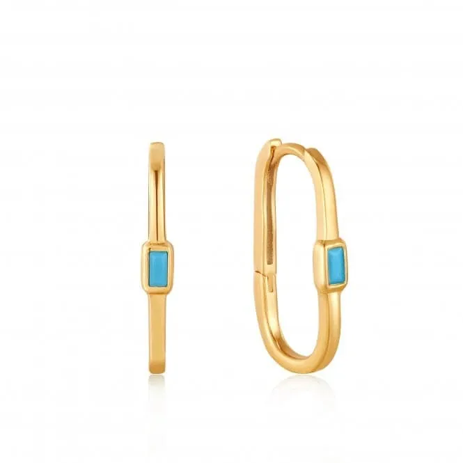 Gold Turquoise Oval Hoop Earrings E033-05G