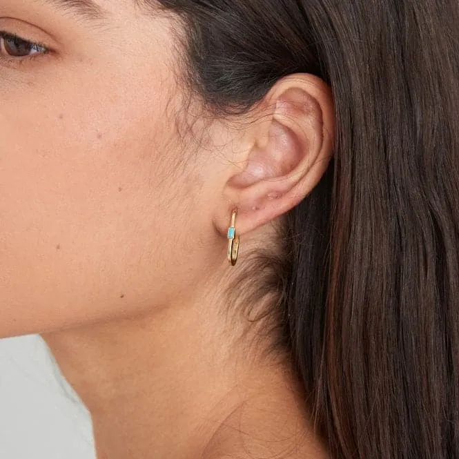 Gold Turquoise Oval Hoop Earrings E033-05G