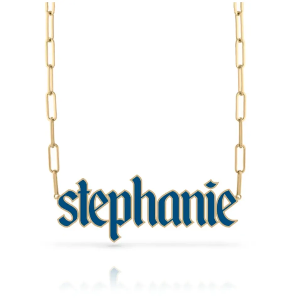 Gothic Enamel Name Paperclip Necklace