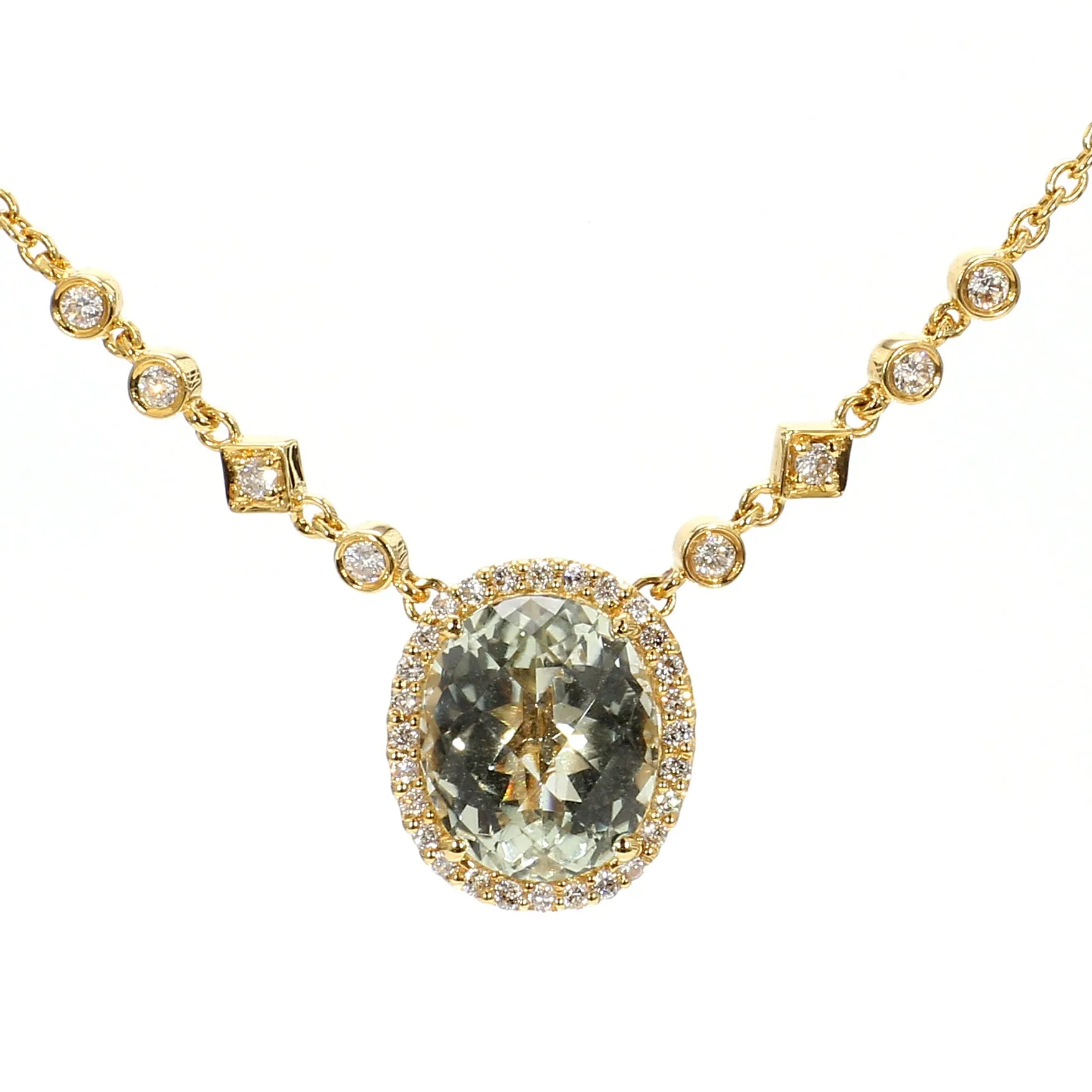 Green Amethyst & Diamond Necklace