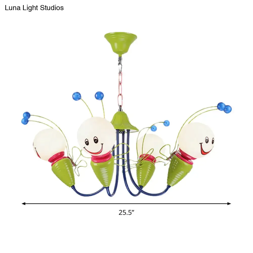 Green Metal Caterpillar Cartoon Kindergarten Chandelier: Cute Hanging Light