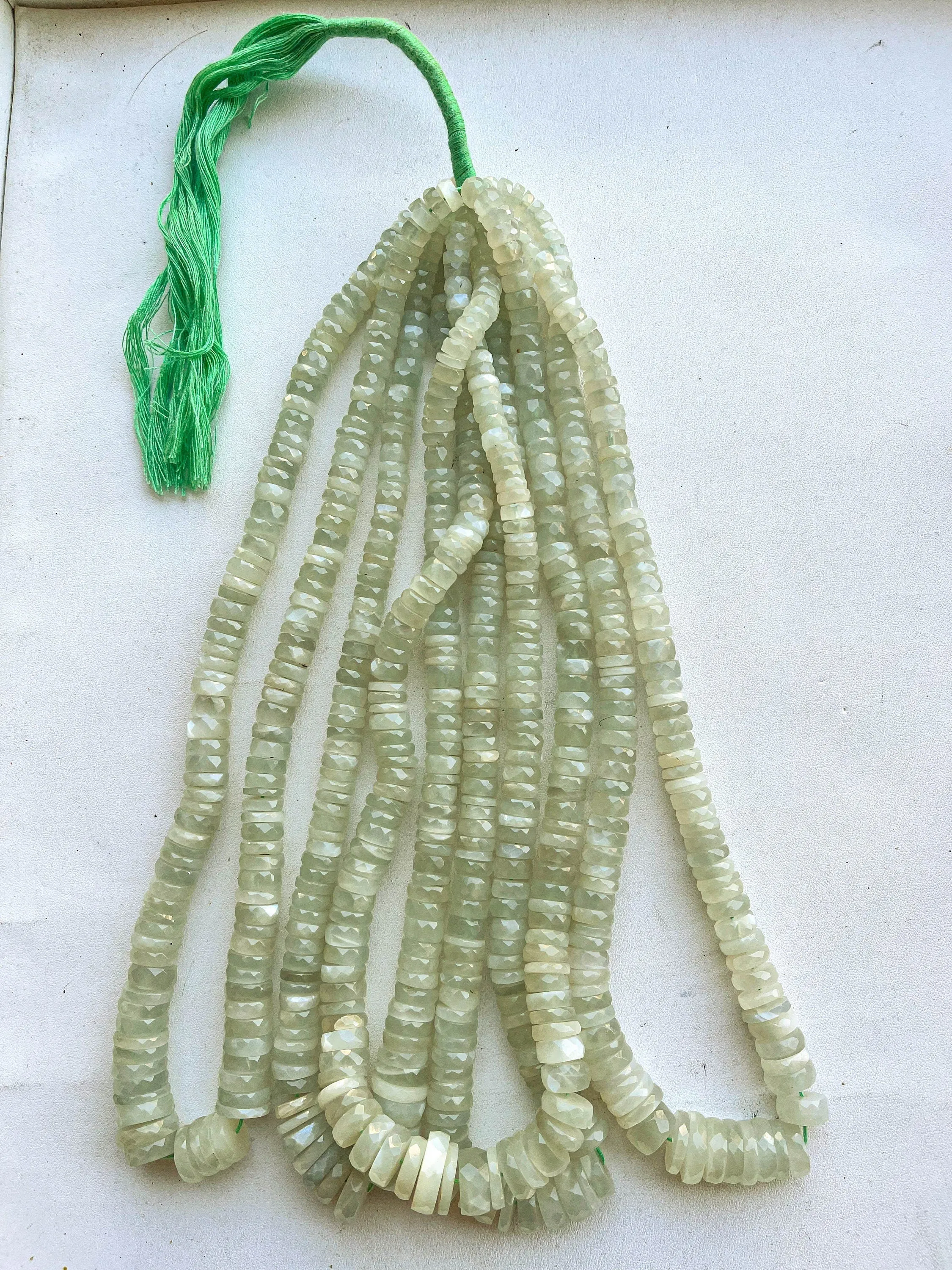 Green Moonstone Faceted Heishi Shape Beads