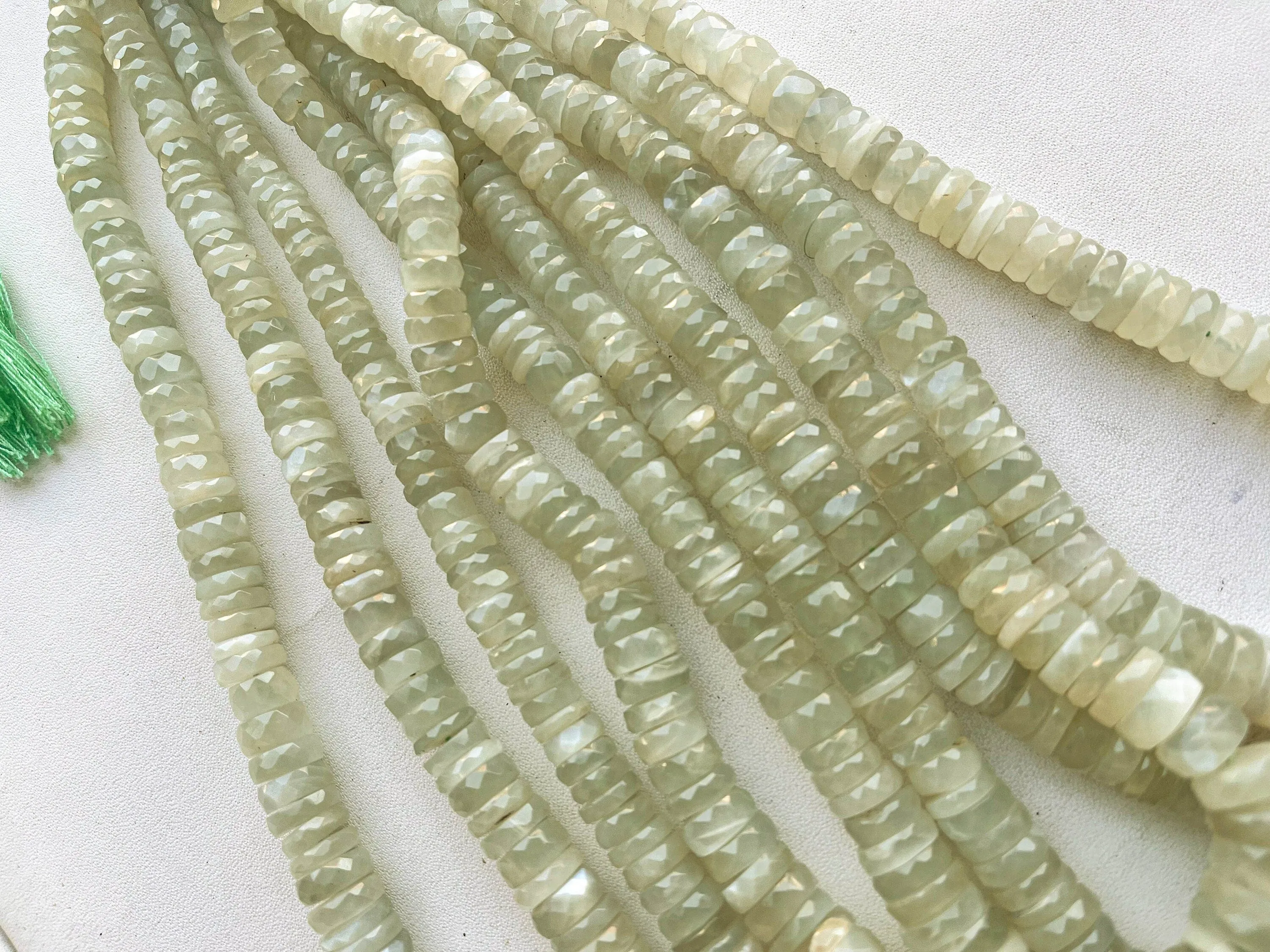 Green Moonstone Faceted Heishi Shape Beads