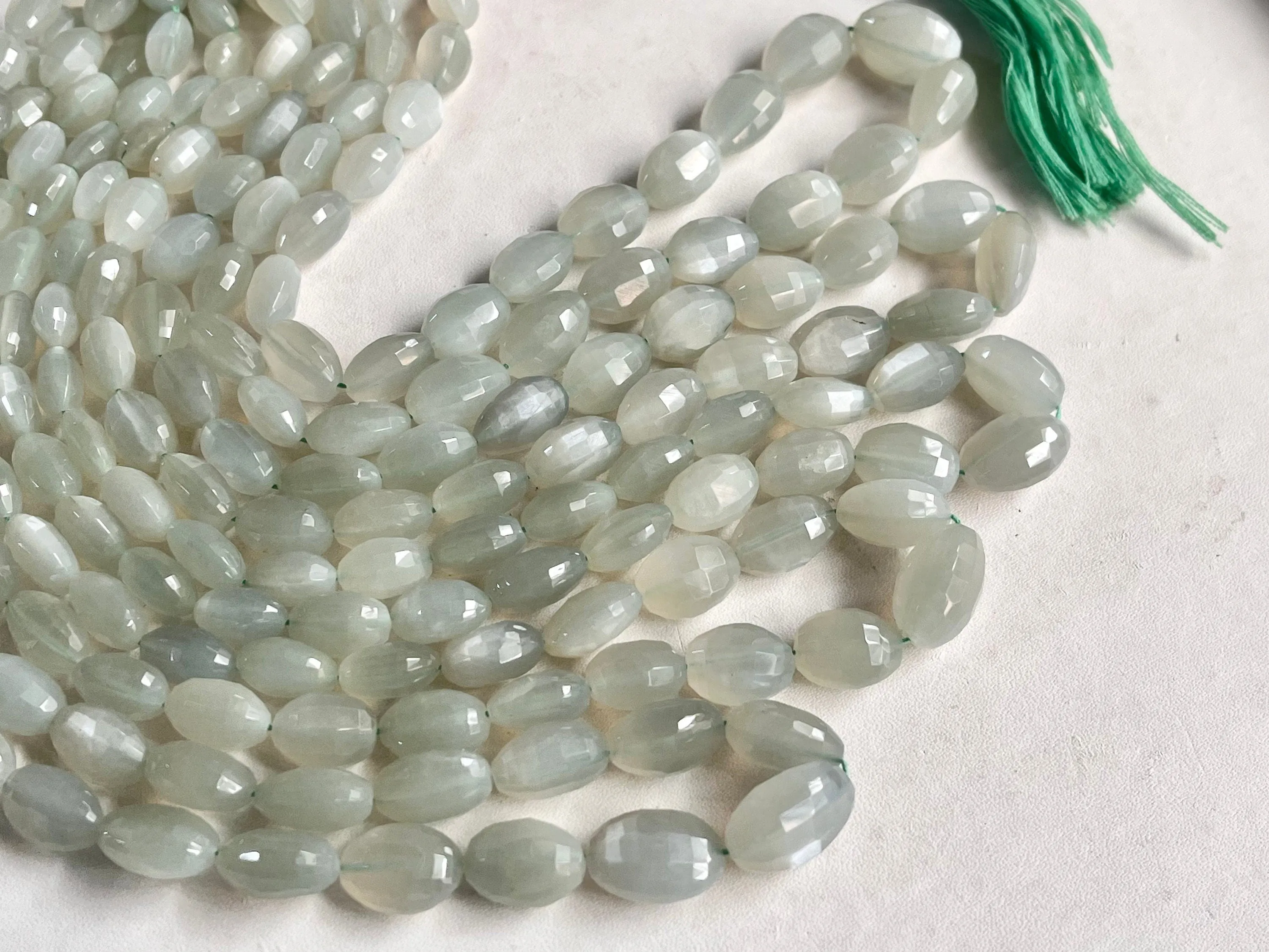 Green Moonstone Oval Shape Step cut Beads