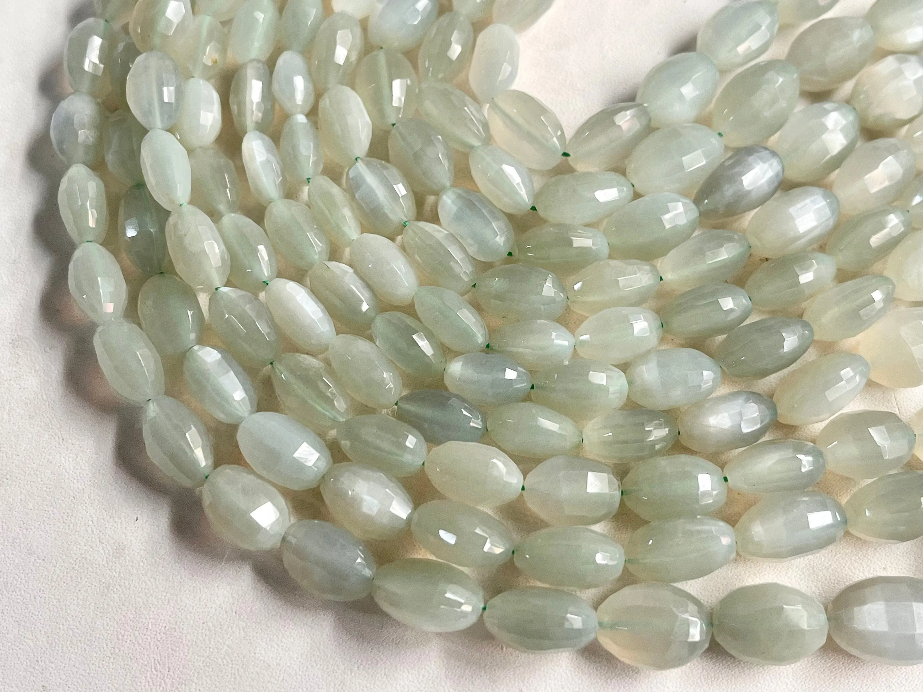 Green Moonstone Oval Shape Step cut Beads