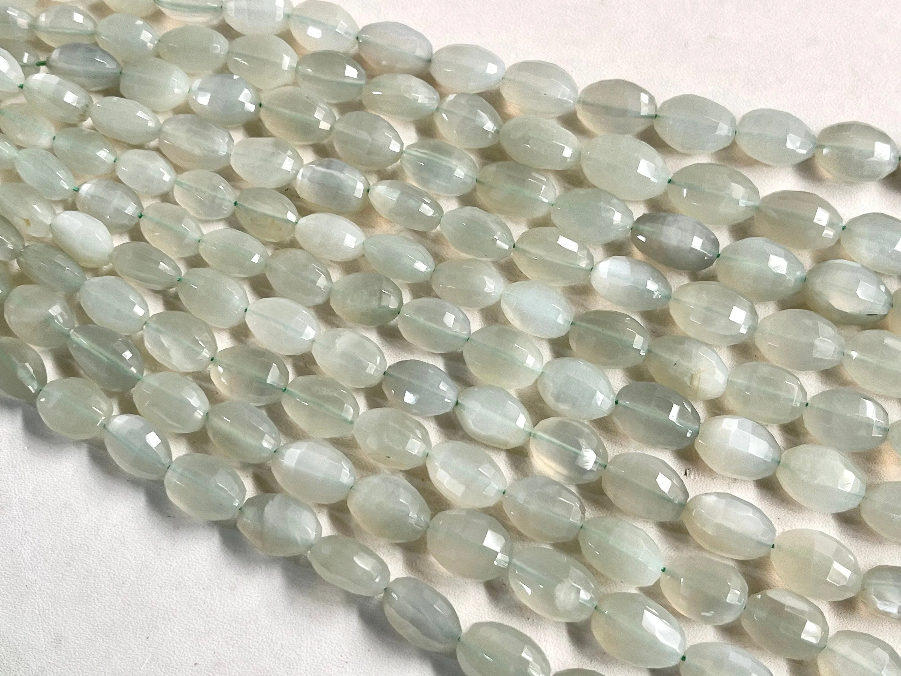 Green Moonstone Oval Shape Step cut Beads