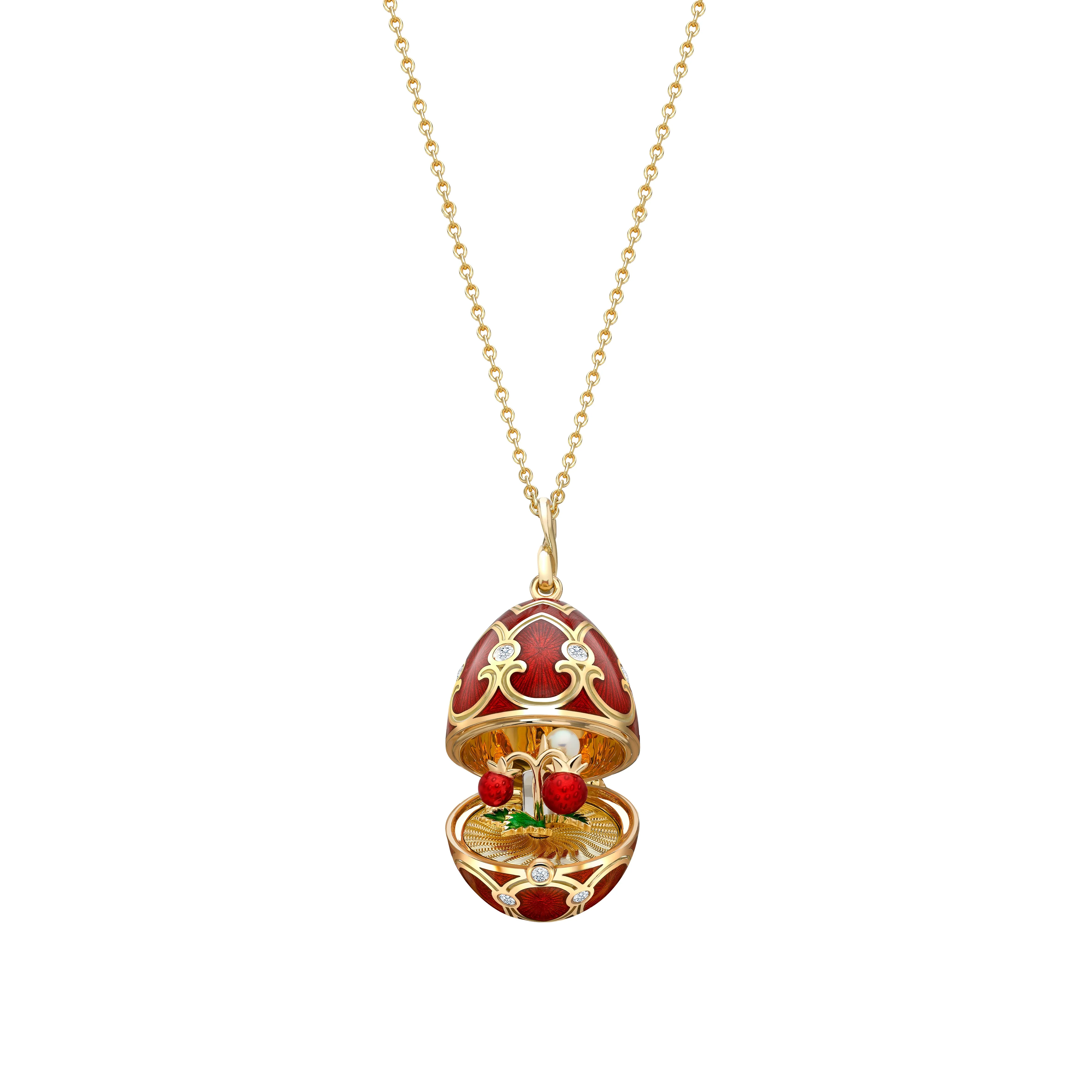 Guilloché Enamel Strawberry Surprise Locket