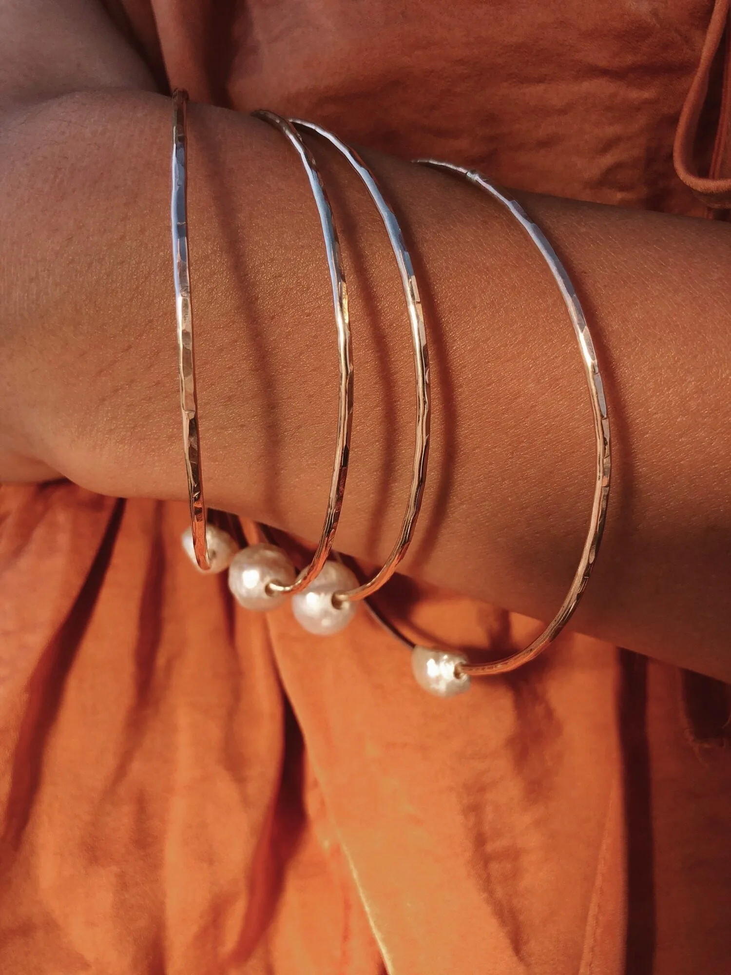 Hammered Pearl Bangle
