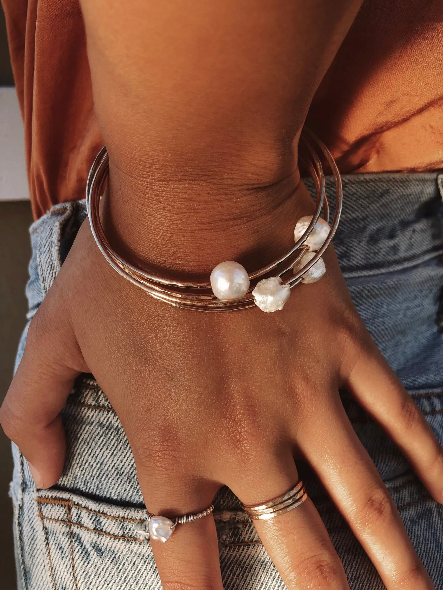Hammered Pearl Bangle