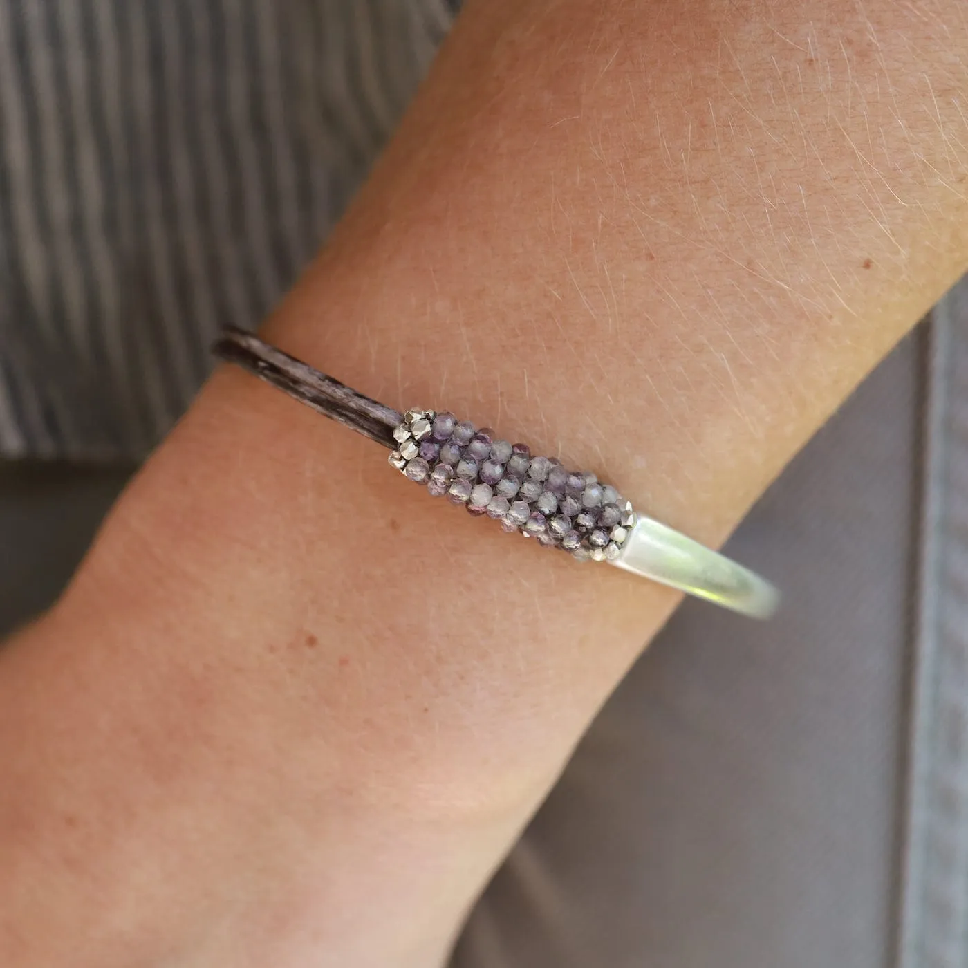 Hand Stitched Shaded Amethyst and Sterling Sterling Bracelet