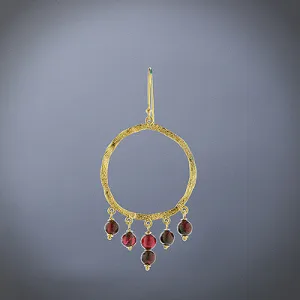 Hanging hoops gold plated earrings with garnet