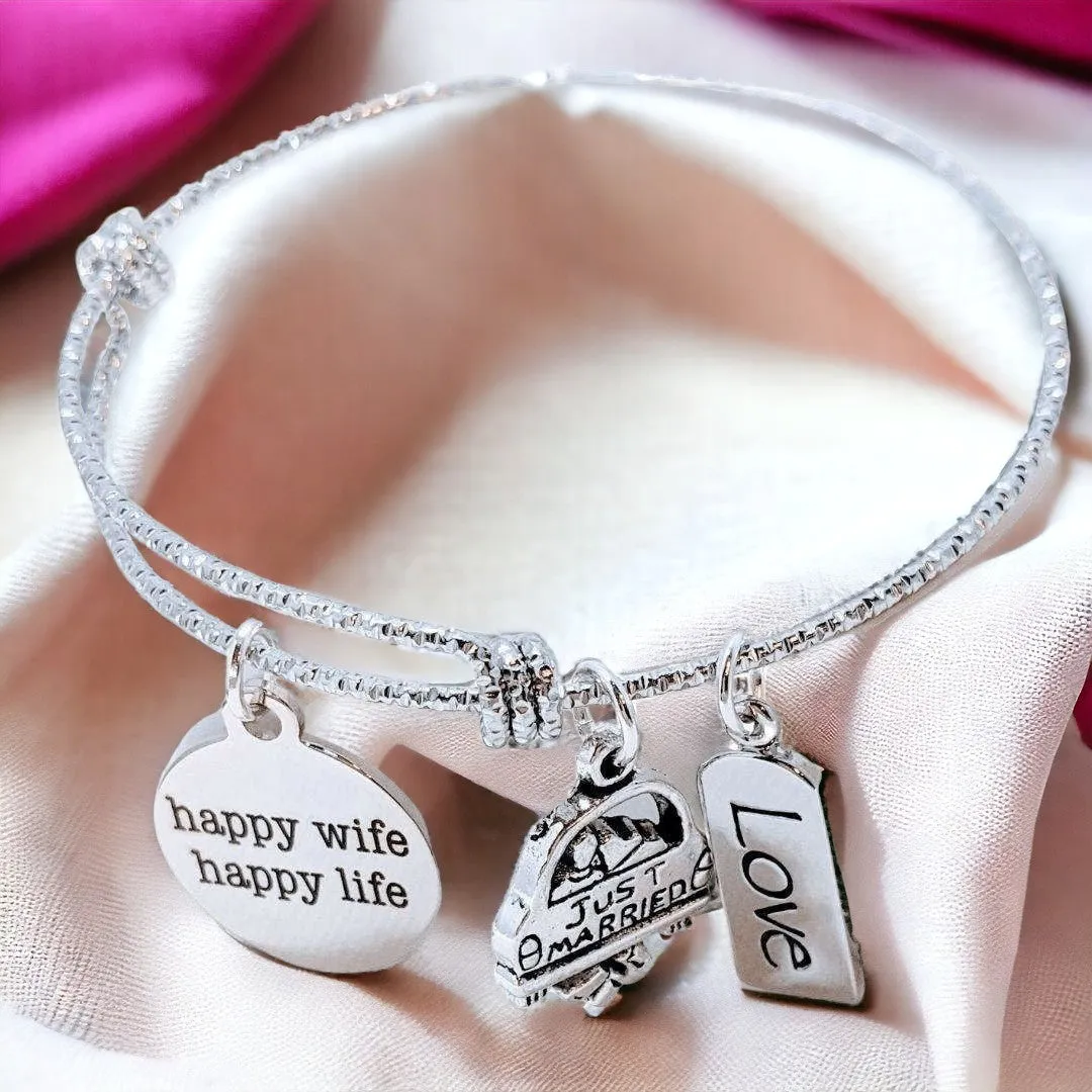 Happy Wife Happy Life, New Bride charm bangle