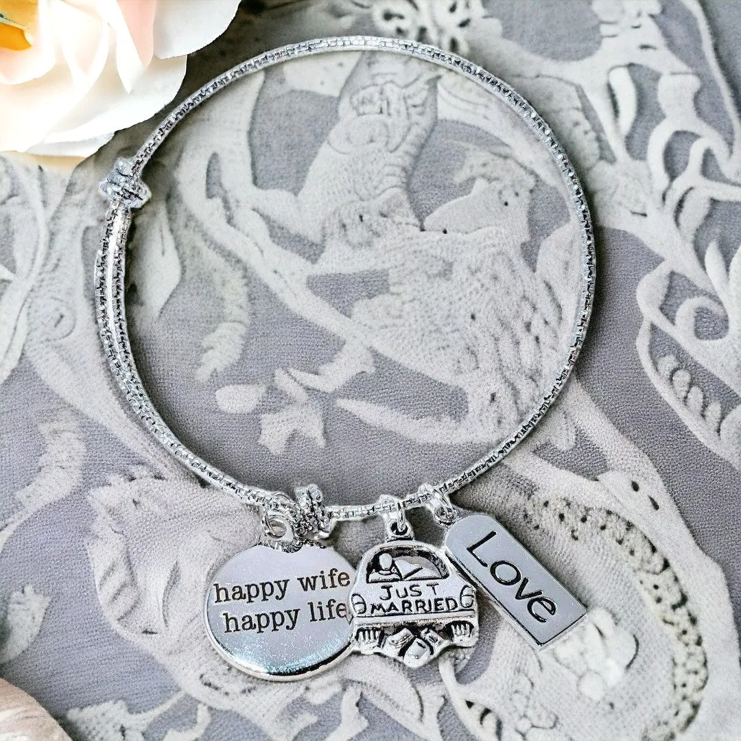 Happy Wife Happy Life, New Bride charm bangle